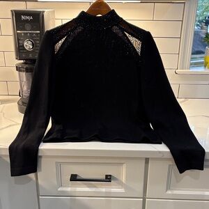 St. John Elegant Black Blouse with Silver Details